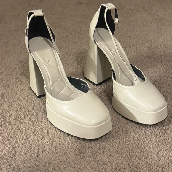 Zara Women's White Platform Heels - Picture 4 of 6
